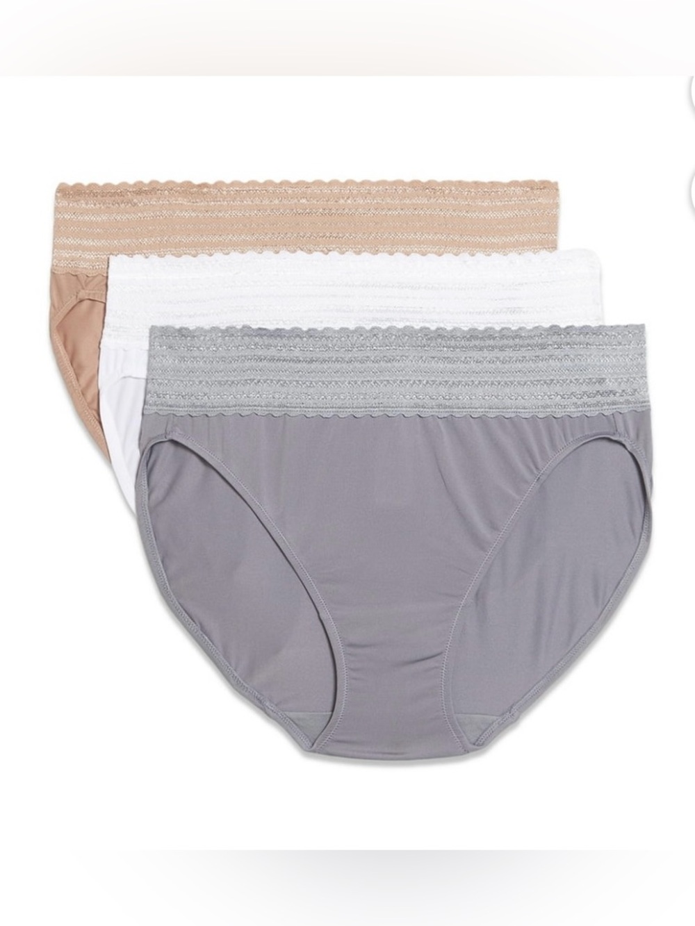 Warners Blissful Benefits 3 Pack Microfiber with Lace Hi-Cut Panties. NWT.